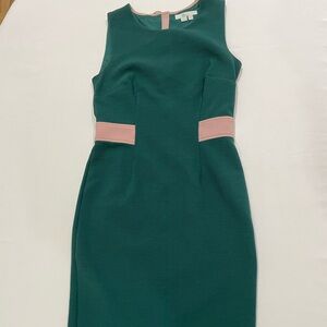 size 6, green sheath with nude pink detail. Back zip, sleeveless. Boden